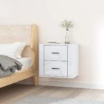 High Gloss White Floating Bedside Cabinet Wall-Mounted Storage Chic Modern Design