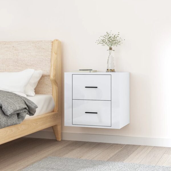 High Gloss White Floating Bedside Cabinet Wall-Mounted Storage Chic Modern Design