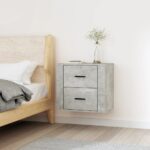 Chic Concrete Grey Floating Bedside Cabinet Wall-Mounted Storage Shelf Organizer