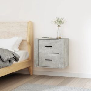 Chic Concrete Grey Floating Bedside Cabinet Wall-Mounted Storage Shelf Organizer