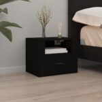 Elegant Black Floating Bedside Cabinet Wall-Mounted Storage Chic Modern Design