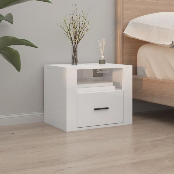 Chic High Gloss White Floating Bedside Cabinet Wall-Mounted Storage Shelf