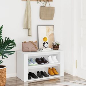 Elegant White Shoe Rack Engineered Wood Storage Organizer with Bench Top