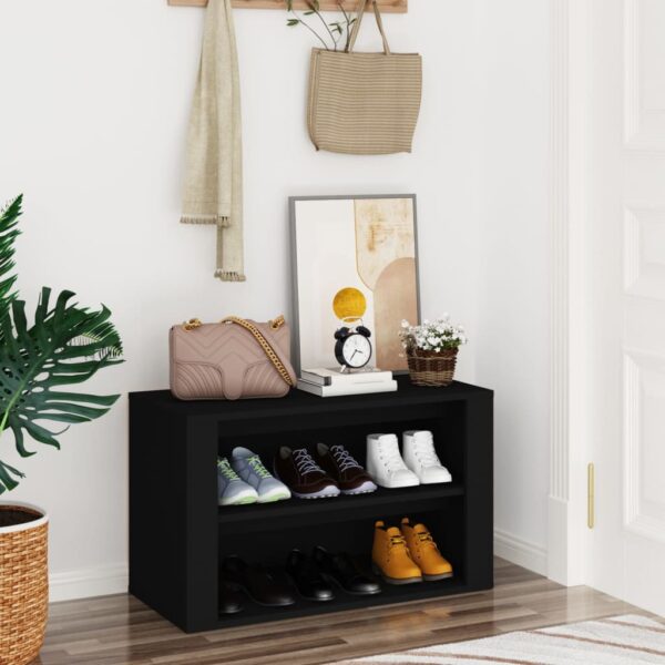 Elegant Black Shoe Rack Engineered Wood Storage Organizer with Bench Top