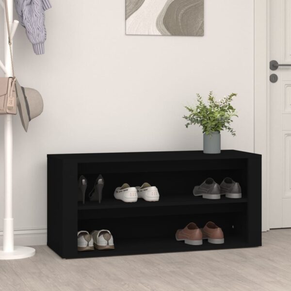 Elegant Black Shoe Rack Engineered Wood Storage Organizer with Bench Top