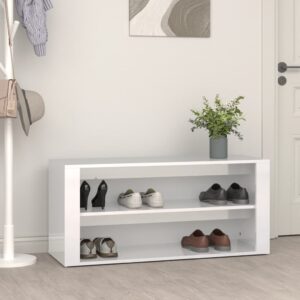 High Gloss White Shoe Rack Engineered Wood Storage Organizer Cabinet Bench