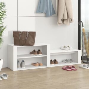 Elegant White Shoe Storage Cabinet Engineered Wood Spacious Organizer Bench Top