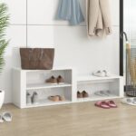 High Gloss White Shoe Cabinet Storage Organizer Engineered Wood Hallway Bench