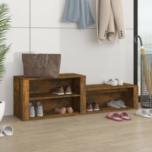 Elegant Smoked Oak Shoe Cabinet Engineered Wood Spacious Organizer Storage Bench