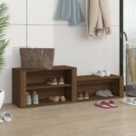 Elegant Brown Oak Shoe Storage Cabinet Engineered Wood Spacious Organizer Bench