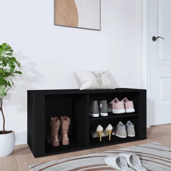 Elegant Black Shoe Cabinet Engineered Wood Storage Organizer with Bench Top