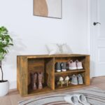 Elegant Smoked Oak Shoe Cabinet Engineered Wood Ample Storage Organizer Bench