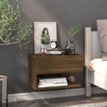 Chic Floating Bedside Cabinet Wall-Mounted Storage Brown Oak Finish Space Saver