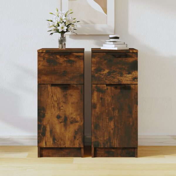 Chic Smoked Oak Sideboards Set of Two - Engineered Wood with Storage & Display