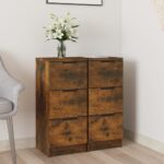 Elegant Smoked Oak Engineered Wood Sideboard Pair with Ample Storage Space