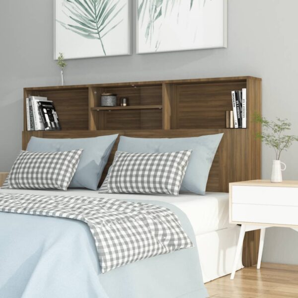 Contemporary Brown Oak Wall Headboard Cabinet with Storage Compartments