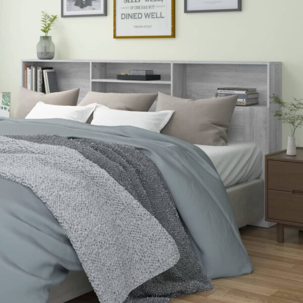 Stylish Grey Sonoma Wall Mounted Headboard Cabinet with Storage Compartments