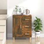 Elegant Smoked Oak Sideboard Cabinet Engineered Wood Ample Storage Space