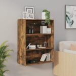 Chic Smoked Oak Wall Cabinet Engineered Wood Ample Storage Space Home Organizer