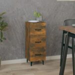 Elegant Smoked Oak Sideboard Engineered Wood Spacious Storage Sturdy Cabinet