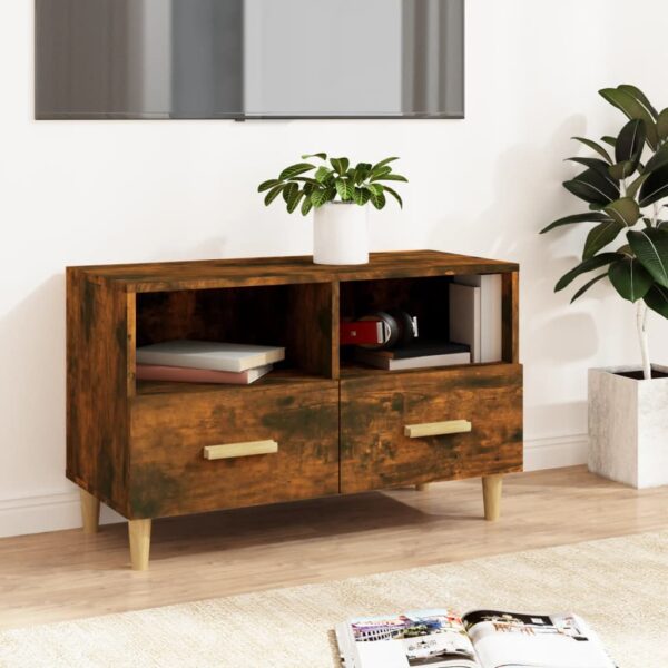 Chic Smoked Oak TV Stand Media Console with Storage Scandinavian