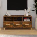 Modern Smoked Oak TV Stand Media Storage Cabinet with Drawers for Living Room