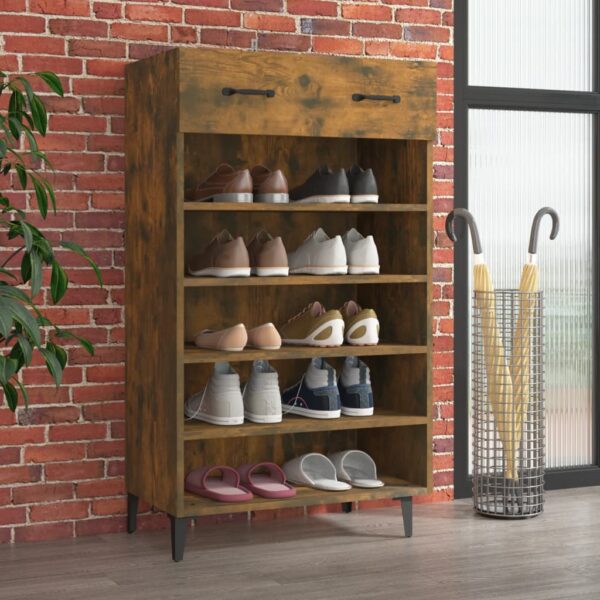 Shoe Cabinet Smoked Oak 60x35x105 cm Engineered Wood