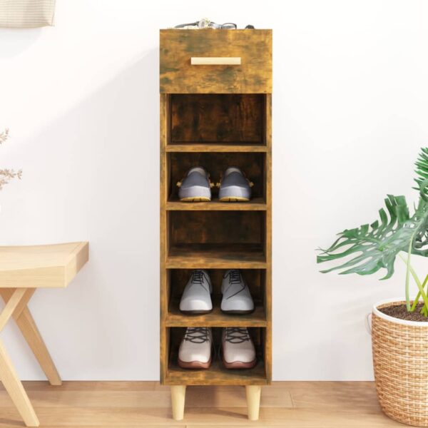 Stylish Smoked Oak Shoe Cabinet Storage Organizer with Drawer and Shelves