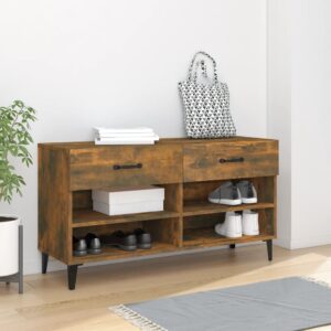 Elegant Smoked Oak Shoe Cabinet Storage Organizer with Drawers and Shelves