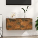 Chic Smoked Oak Floating Wall Cabinet Spacious Engineered Wood Storage Shelf