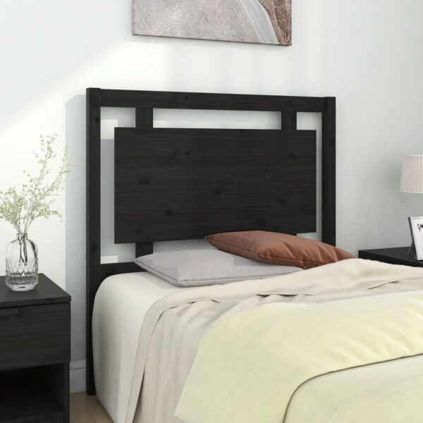 Bed Headboard Black 95.5x4x100 cm Solid Wood Pine