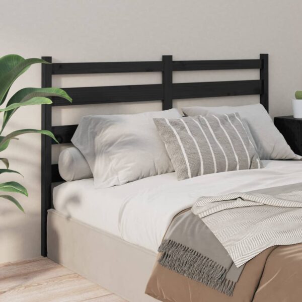 Bed Headboard Black 186x4x100 cm Solid Wood Pine