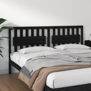 Bed Headboard Black 185.5x4x100 cm Solid Wood Pine