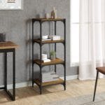 Chic Smoked Oak Book Cabinet Industrial  Engineered Wood Steel Frame