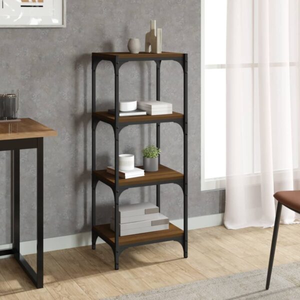 Chic Brown Oak Engineered Wood Steel Book Cabinet Industrial  Storage Shelf