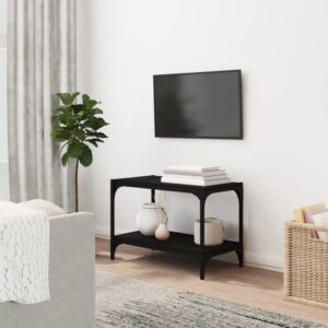 Chic Industrial Black TV Stand Cabinet Engineered Wood Steel with Shelves