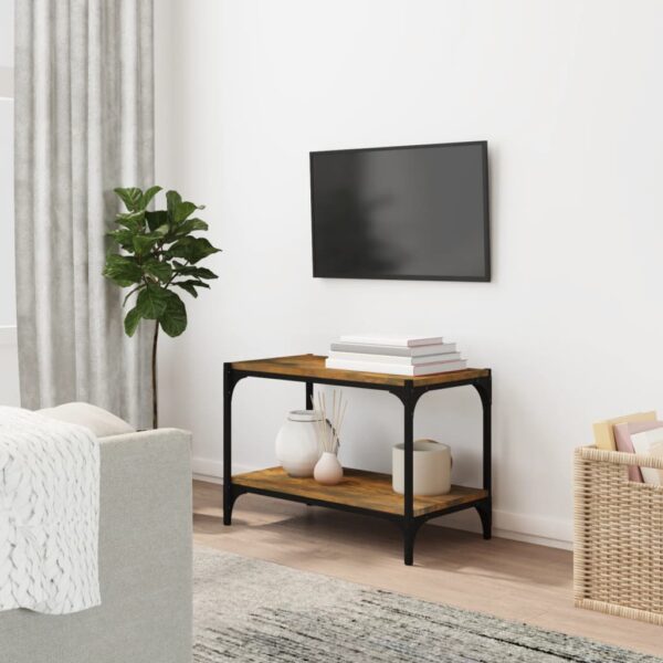 Chic Smoked Oak Engineered Wood TV Cabinet with Steel Frame and Shelves