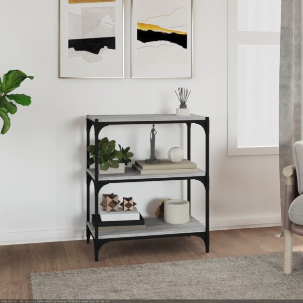 Chic Grey Sonoma Bookcase Cabinet with Steel Frame and 3 Shelves Storage