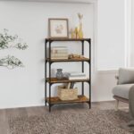 Chic Smoked Oak Bookcase Cabinet with Steel Frame - Versatile Storage Organizer