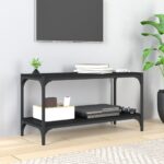 Chic Industrial Black TV Stand Media Console Storage Shelves Engineered Wood