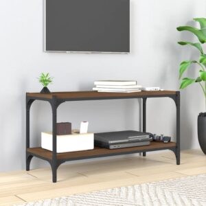 Chic Industrial Brown Oak TV Stand Media Console with Steel Frame and Shelves