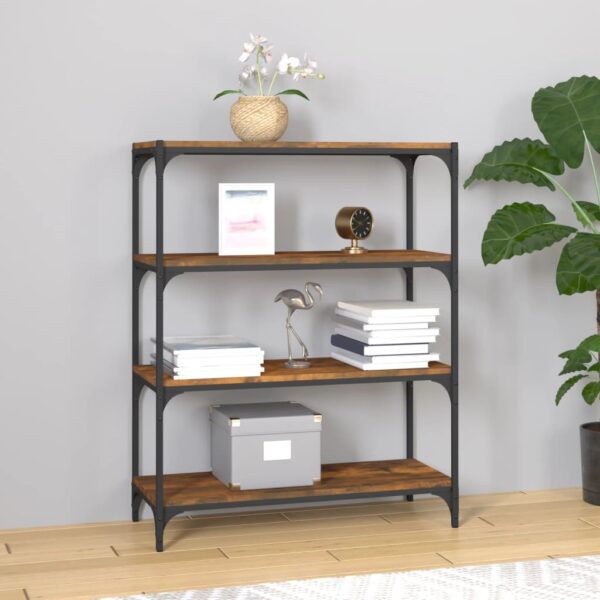 Chic Smoked Oak Book Cabinet Industrial  Engineered Wood Steel Frame