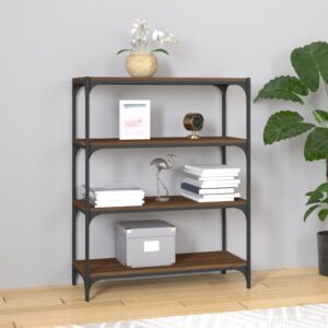 Chic Brown Oak Bookcase Cabinet with Steel Frame Industrial  Storage Organizer