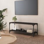 Chic Industrial Black TV Stand Media Console Storage Shelves Engineered Wood