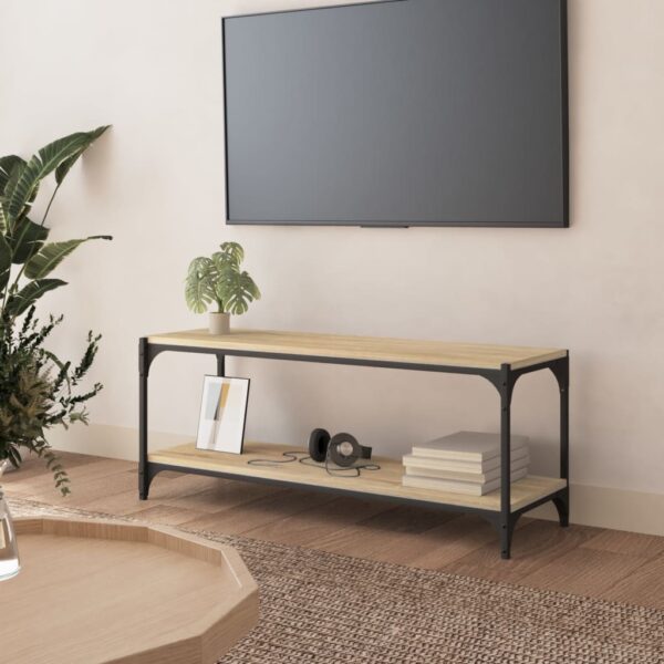 Chic Sonoma Oak Engineered Wood TV Stand with Steel Frame and Shelves