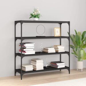 Chic Black Engineered Wood Steel Book Cabinet Ample Storage Industrial