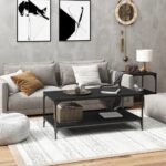 Stylish Black Coffee Table Engineered Wood Sturdy Steel Frame Ample Storage