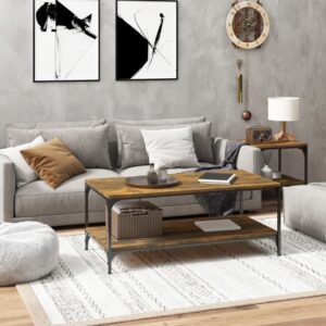 Stylish Smoked Oak Coffee Table Industrial Look Engineered Wood Sturdy Frame