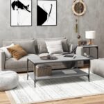 Stylish Grey Sonoma Coffee Table Engineered Wood Steel Frame Ample Storage