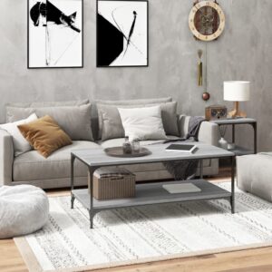 Stylish Grey Sonoma Coffee Table Engineered Wood Steel Frame Ample Storage